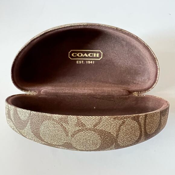 Coach Sunglasses Case Brown Monogram Large Hard Case Faux Leather - Picture 2 of 7